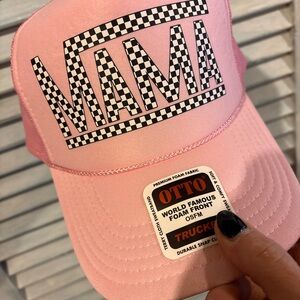 OTTO Pink Checkered MAMA Trucker Hat